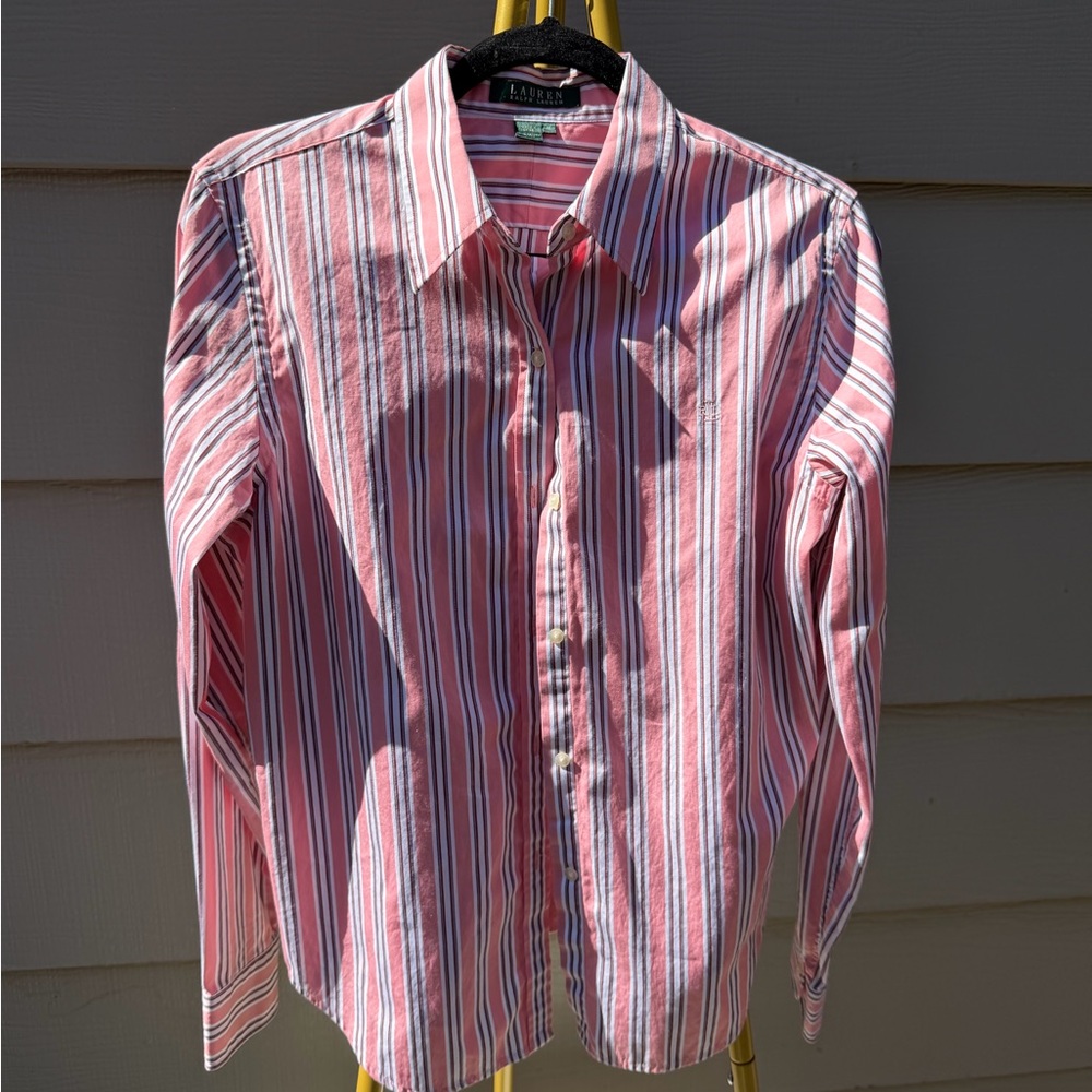 Ralph Lauren women’s Pink. White, Navy Striped Shirt